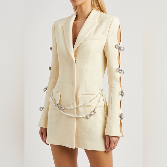MACH & MACH Bow-Detailed White Blazer Dress Women Size 6